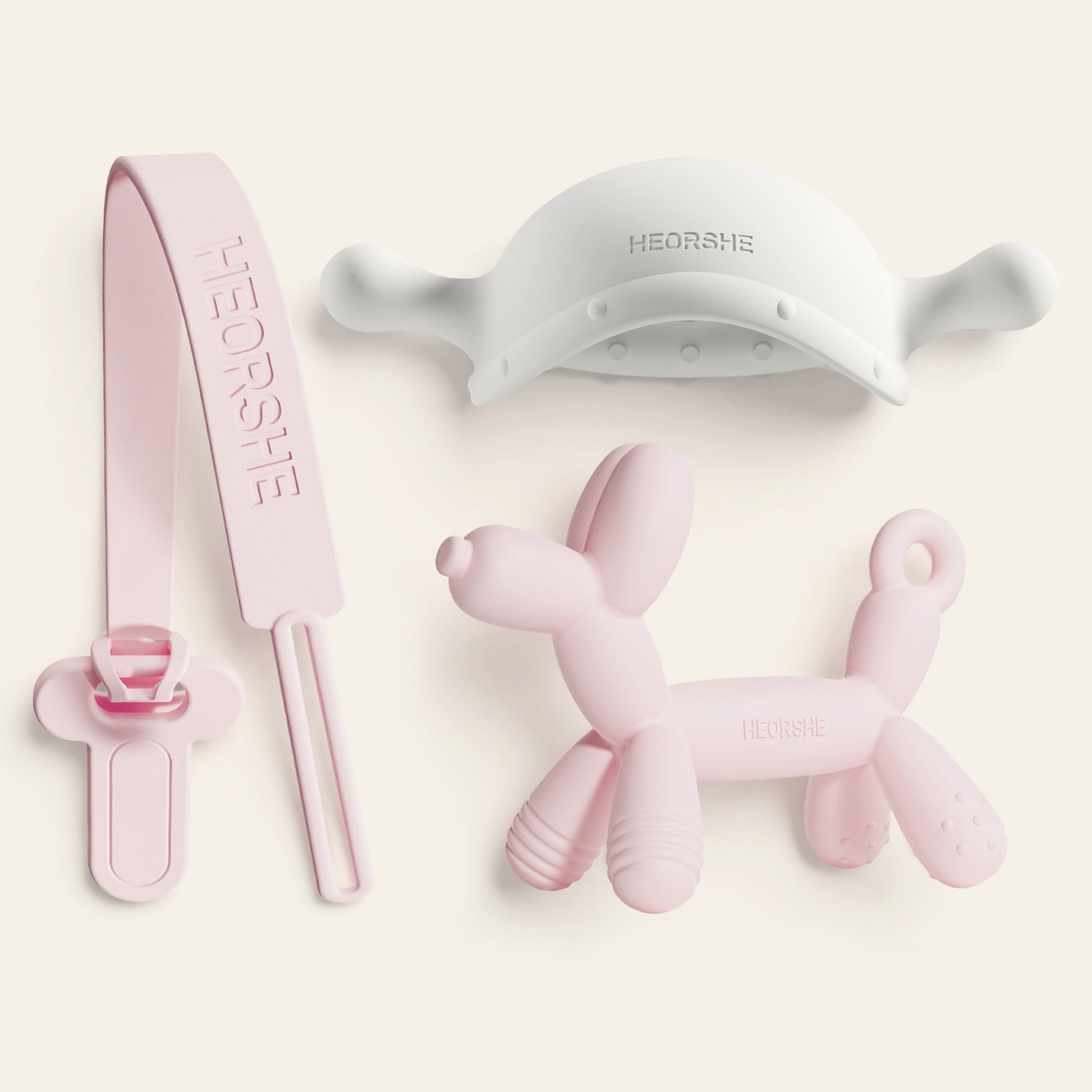 HEORSHE Teething Kit — two premium silicone teethers with anti-drop chain