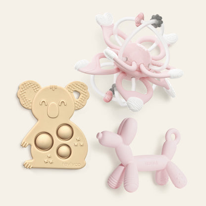 Revivco Teething Starter Kit — three premium silicone teethers
